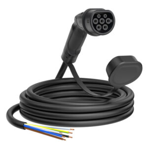 Câble de recharge mode 3 type 2 – extrémité libre – 20 A triphasé 11 kW, 5 m, noir