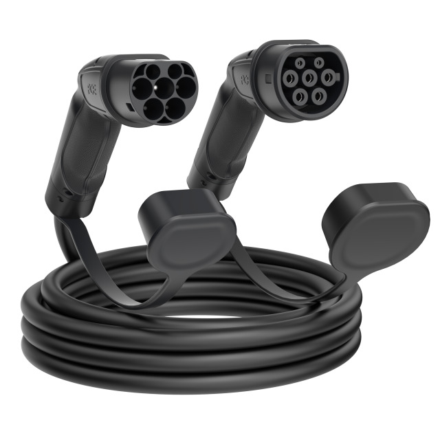 Câble de recharge mode 3 type 2 – type 2 – 20 A triphasé 11 kW, 5 m, noir