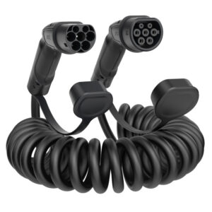 Câble de recharge mode 3 type 2 – type 2 – 20 A triphasé 11 kW, 5 m, spiralé, noir