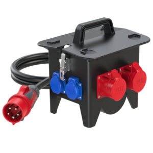 Coffret mobile caoutchouc PCE Ried – 2 × CEE 16 A 5P + 4 × 2P+T, 3 disjoncteurs, câble avec fiche CEE 32 A