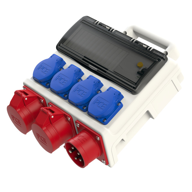 Coffret mobile plastique PCE Horn – 2 × CEE 16 A 5P + 4 × 2P+T, sans disjoncteur