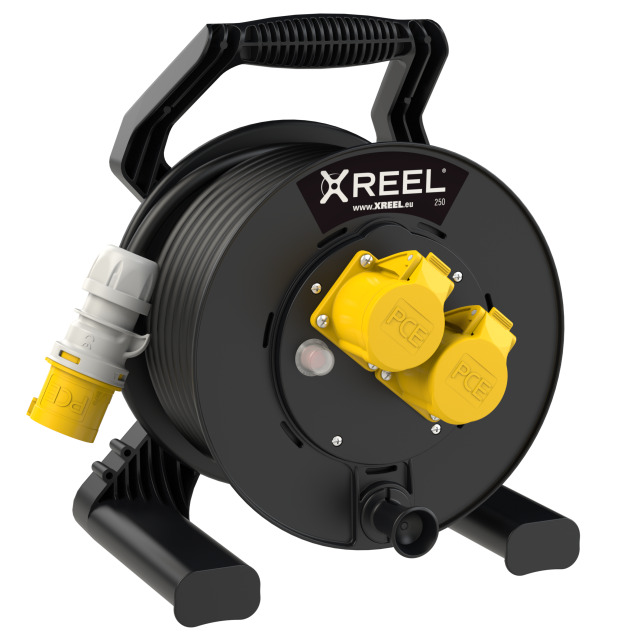 Enrouleur XREEL Ø 250 mm – 2 prises CEE 16 A 3P, 25 m H07RN-F 3G2,5