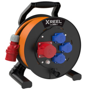 Enrouleur XREEL Ø 310 mm – 1 prise CEE 16 A 5P + 3 prises 2P+T, 25 m H07BQ-F 5G2,5