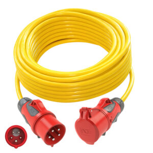 Rallonge 10 m N07V3V3-F 5G1,5 jaune – fiche CEE 16 A 5P à inverseur de phases / prolongateur CEE 16 A 5P
