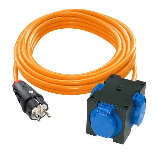 Rallonge 5 m H07BQ-F 3G1,5 orange – fiche 2P+T / triplette 2P+T St. Anton