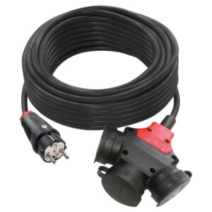 Rallonge 5 m H07RN-F 3G1,5 noir – fiche 2P+T / triplette 2P+T