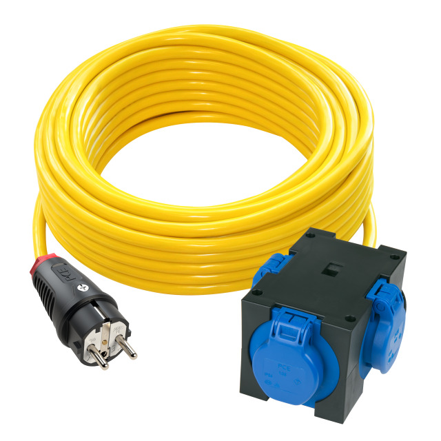 Rallonge 50 m N07V3V3-F 3G2,5 jaune – fiche 2P+T / triplette 2P+T St. Anton