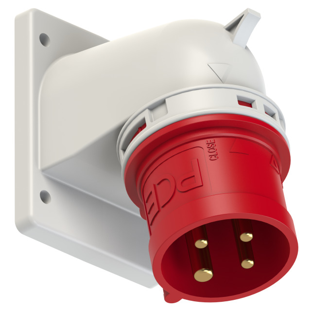Socle connecteur mâle CEE coudé 32 A 3P+T 400 V 6h IP44