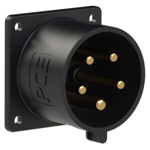 Socle connecteur mâle CEE droit 70 × 70 mm 32 A 3P+N+T 400 V 6h IP44 noir