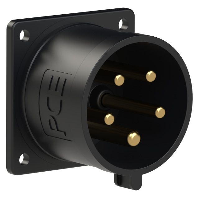 Socle connecteur mâle CEE droit 70 × 70 mm 32 A 3P+N+T 400 V 6h IP44 noir