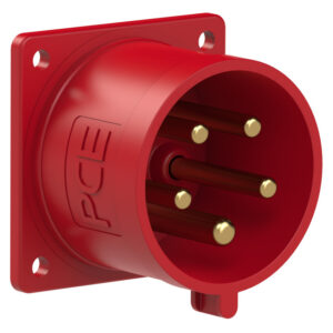 Socle connecteur mâle CEE droit 70 × 70 mm 32 A 3P+N+T 400 V 6h IP44