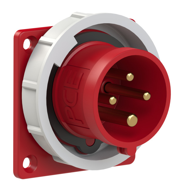 Socle connecteur mâle CEE droit 75 × 75 mm 16 A 3P+T 400 V 6h IP67