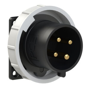 Socle connecteur mâle CEE droit 75 × 75 mm 32 A 3P+T 500 V 7h IP67