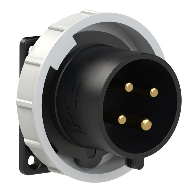 Socle connecteur mâle CEE droit 75 × 75 mm 32 A 3P+T 500 V 7h IP67