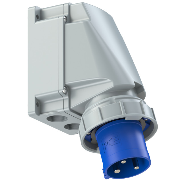 Socle connecteur mâle CEE mural 63 A 2P+T 230 V 6h IP67