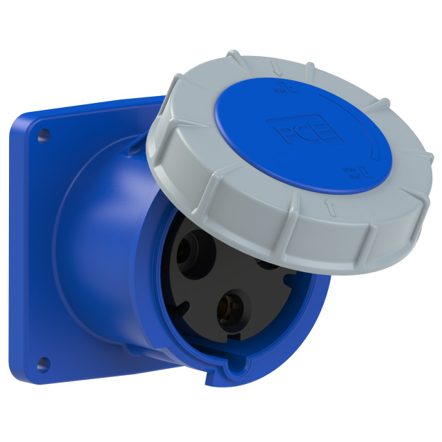 Socle de prise CEE droit 120 × 120 mm 125 A 2P+T 230 V 6h IP67 POWER TWIST