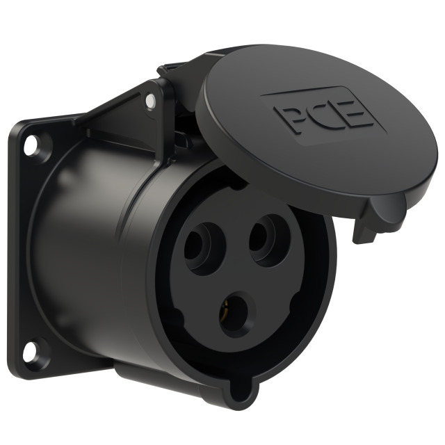 Socle de prise CEE droit 70 × 70 mm 32 A 2P+T 230 V 6h IP44/IP54 noir