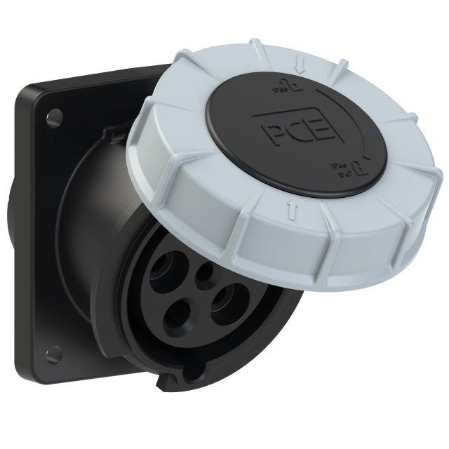 Socle de prise CEE incliné 100 × 112 mm 63 A 3P+N+T 500 V 7h IP67 POWER TWIST