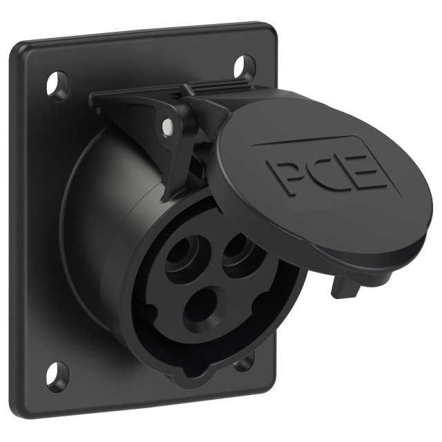 Socle de prise CEE incliné 70 × 85 mm 16 A 2P+T 230 V 6h IP44/IP54 noir
