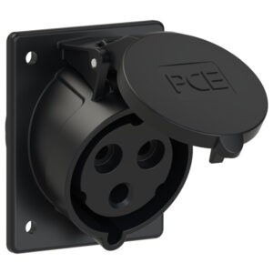 Socle de prise CEE incliné 80 × 97 mm 32 A 2P+T 230 V 6h IP44/IP54 noir