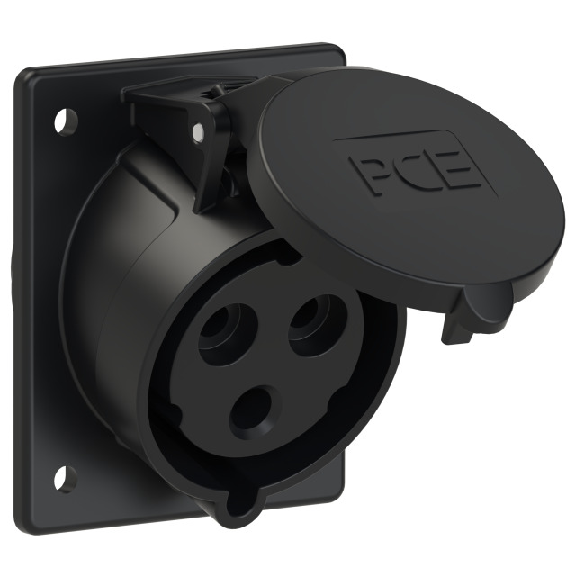 Socle de prise CEE incliné 80 × 97 mm 32 A 2P+T 230 V 6h IP44/IP54 noir